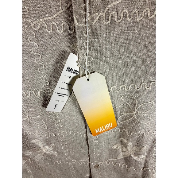 Malibu By Drill Clothing Co Mens Short Sleeve Button Up Shirt Tan Floral Large - Picture 3 of 8